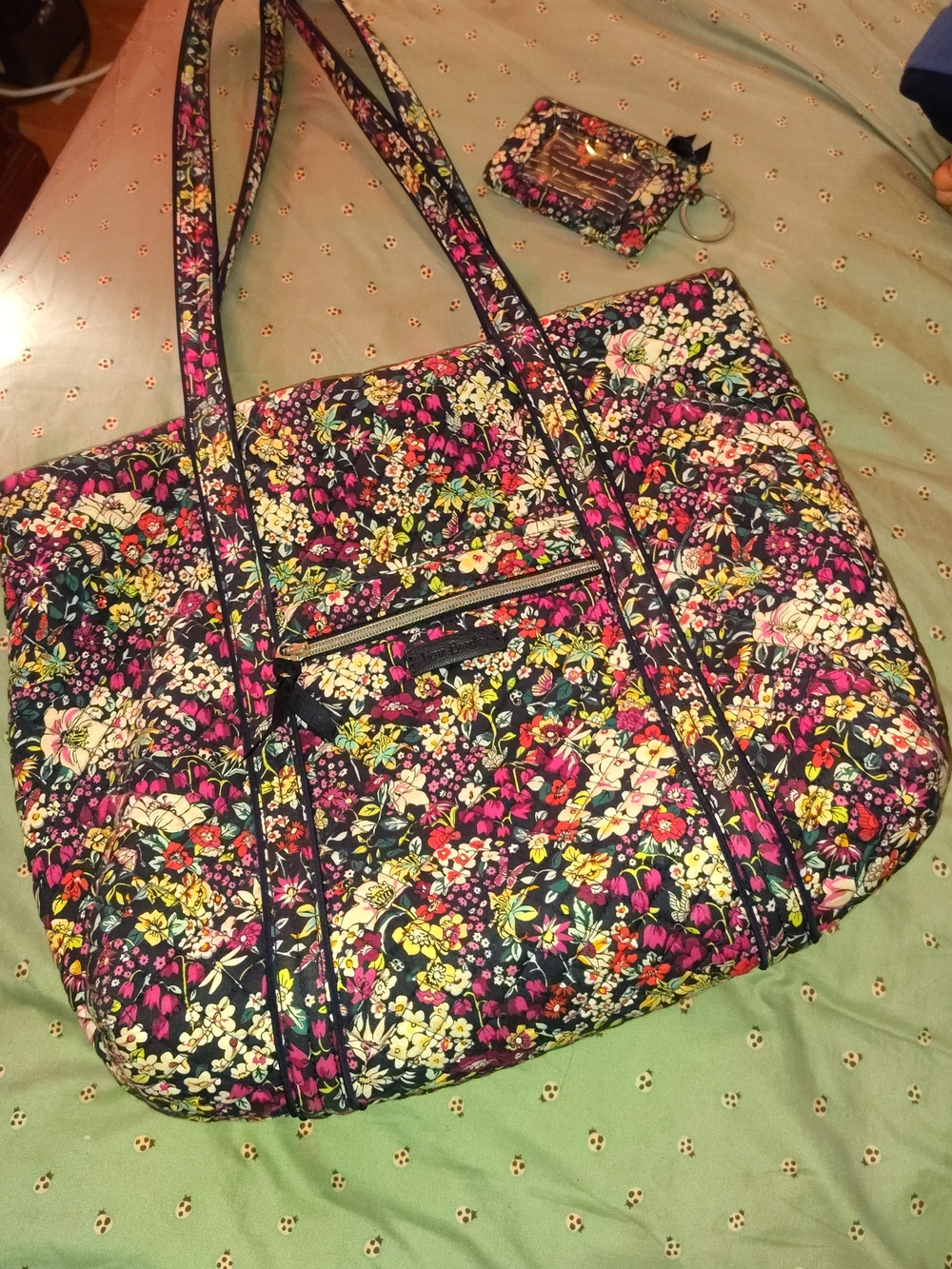 Floral Quilted Tote Bag - Black Multi